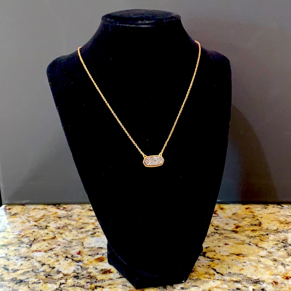 Hematite Druzy Long Hexagon Necklace